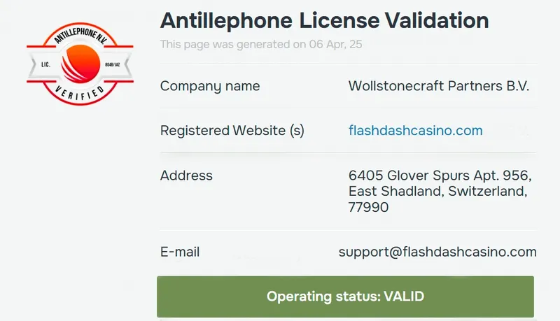 Flash Dash Casino License