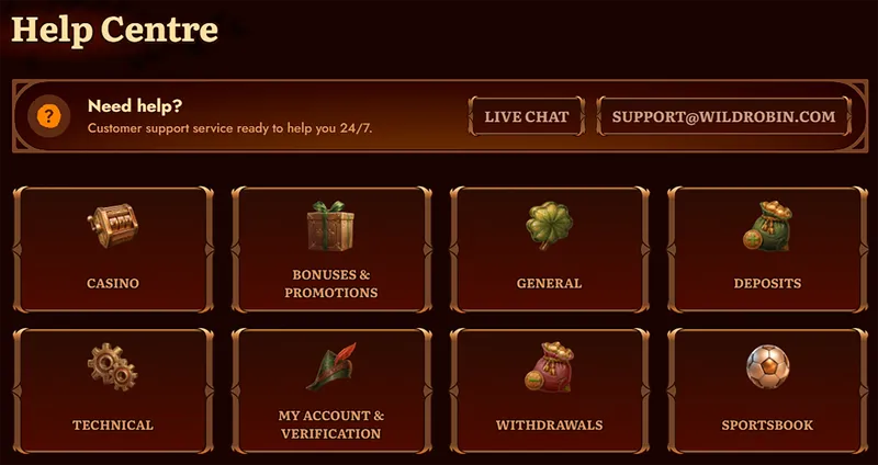 24/7 customer support at WildRobin Casino
