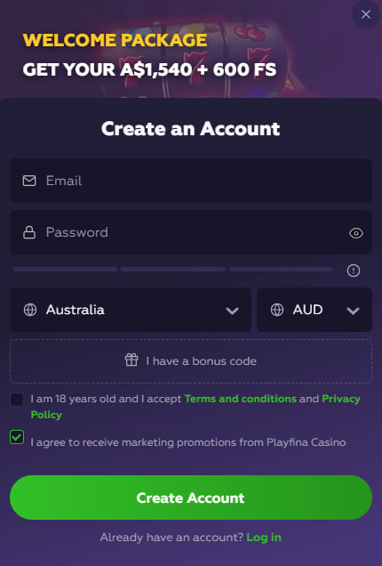 Playfina Registration