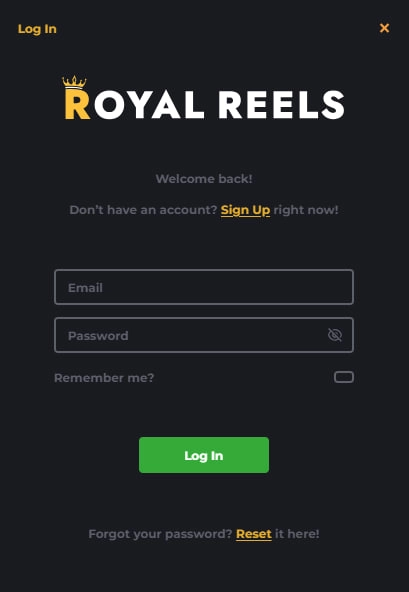 Royal Reels Register and Log In