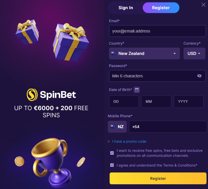 Spinbet Registration